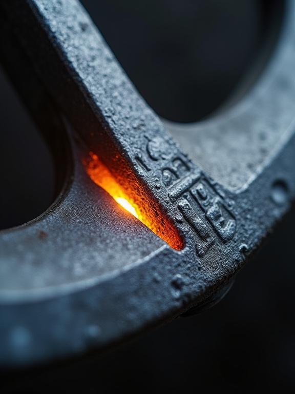 Dettaglio della saldatura su un'ancora forgiata a mano